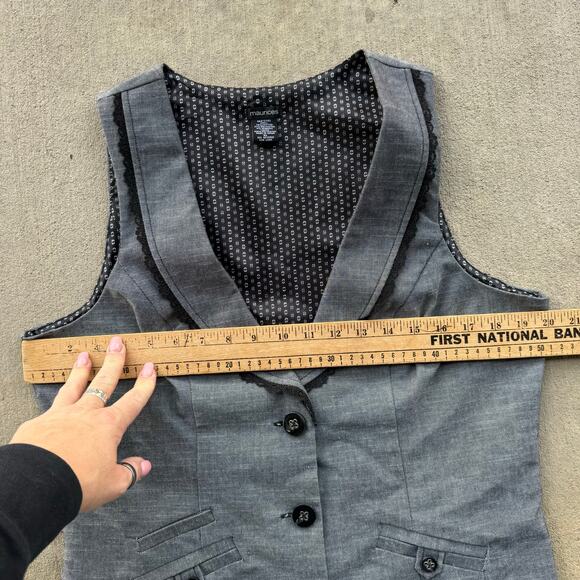 Y2K Maurices Gray Black Lace Trim Steampunk Officewear Tuxedo Dress Vest XL - Picture 5 of 6